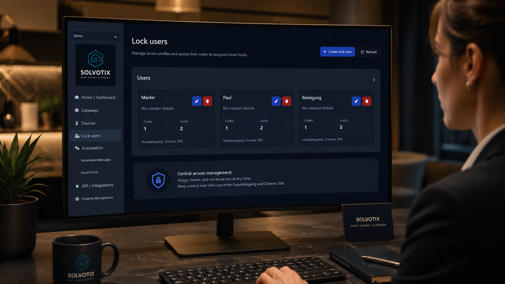 Los permisos de acceso se pueden crear, cambiar o desactivar cuando sea necesario: código maestro, check-in manual o estancia ampliada.