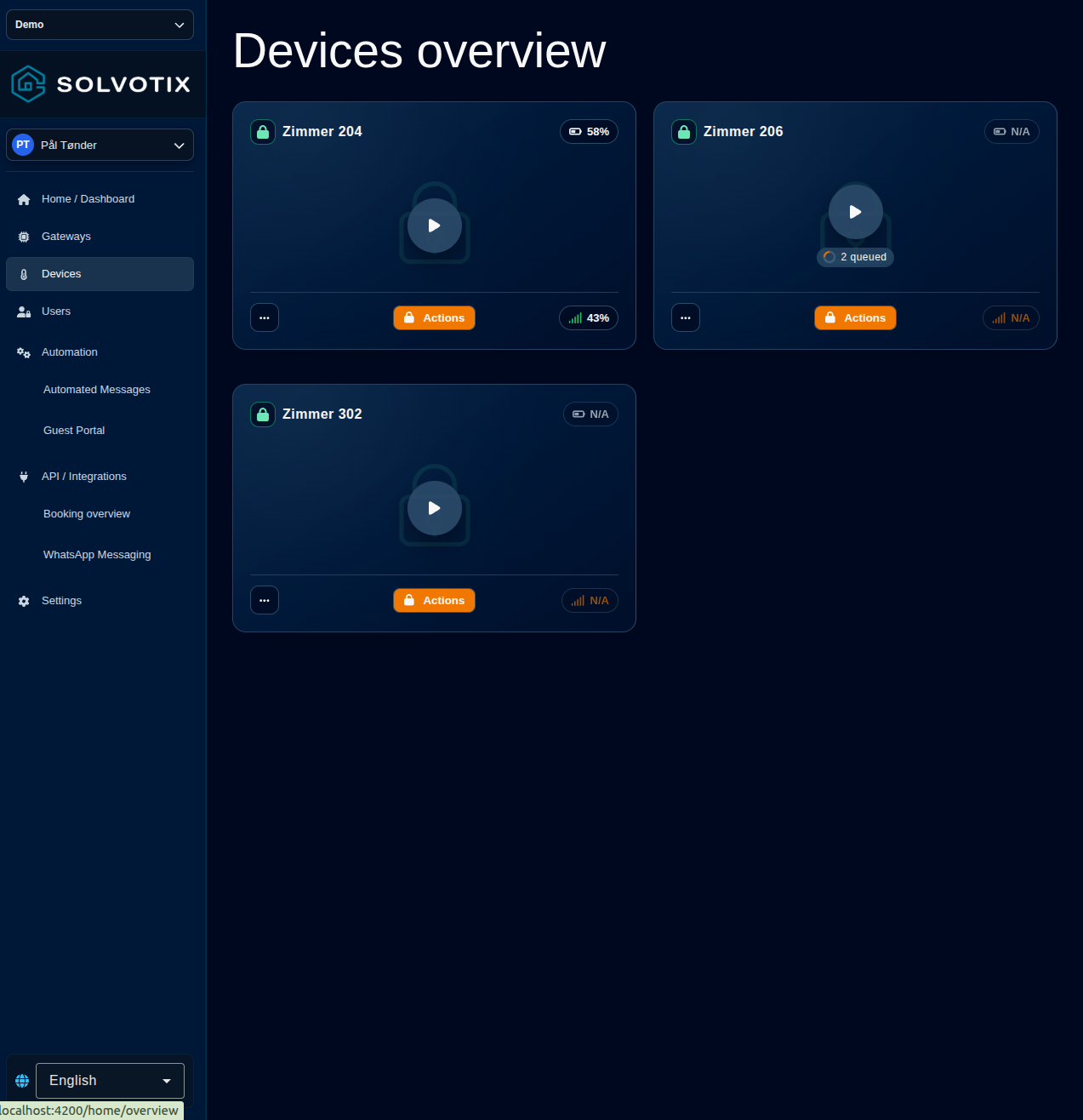 Pantalla de monitorización de dispositivos de Solvotix